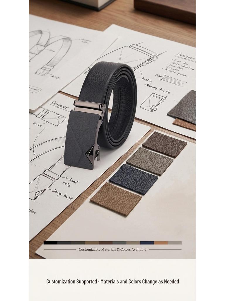 Men's Genuine Leather Automatic Buckle Belt - Top Layer Cowhide, Alloy, Fashionable, Versatile, Casual.