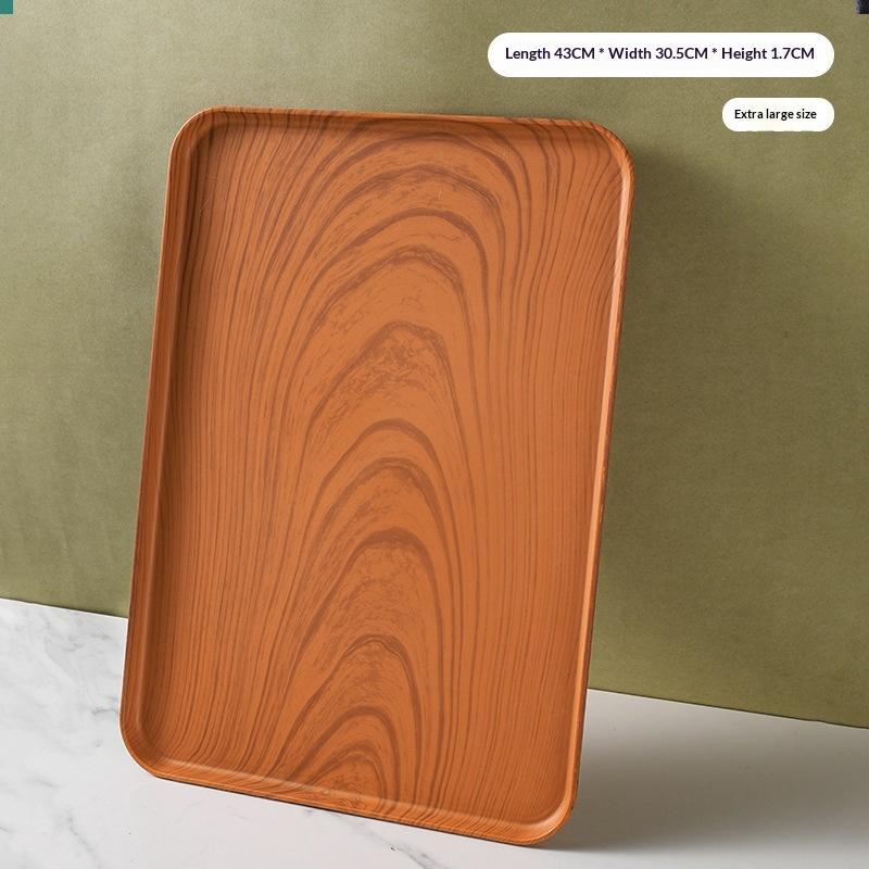 Wood Grain Plastic Food Serving Tray Stackable Dessert Fruit Tray Tea Tray Large Capacity Storage Tray Kitchen Stoage Organizer