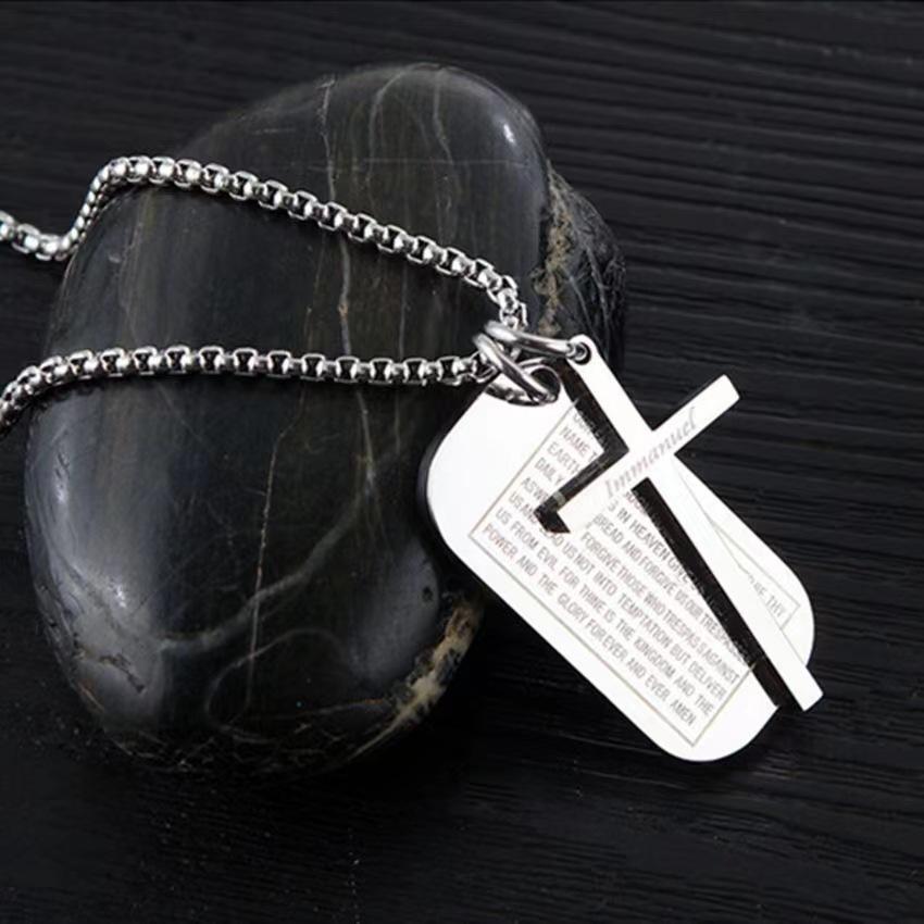 Hip Hop Military Dog Tag Titanium Steel Cross Pendant Necklace Unisex Streetwear Fashion Accessory