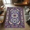Stained Glass Style Rug with Purple and Pink Floral Motif for Vintage Style Romantic Living Room or Artistic Bedroom Decor