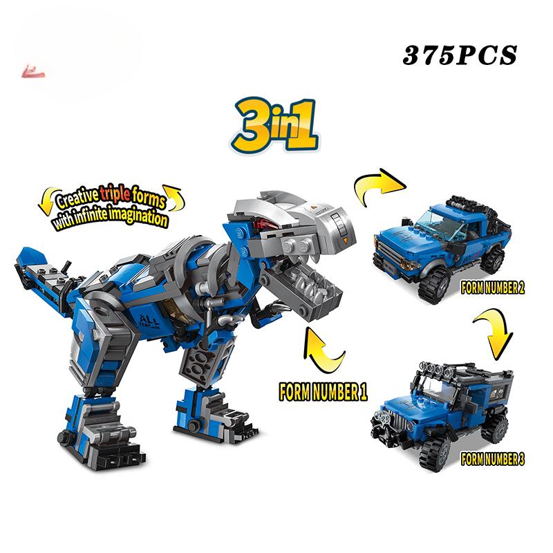 

375 шт. 3 в 1 мальчики динозавр строительный блок дракон мир трансформирующие кирпичи механический грузовик игрушки для детей подарок без коробки