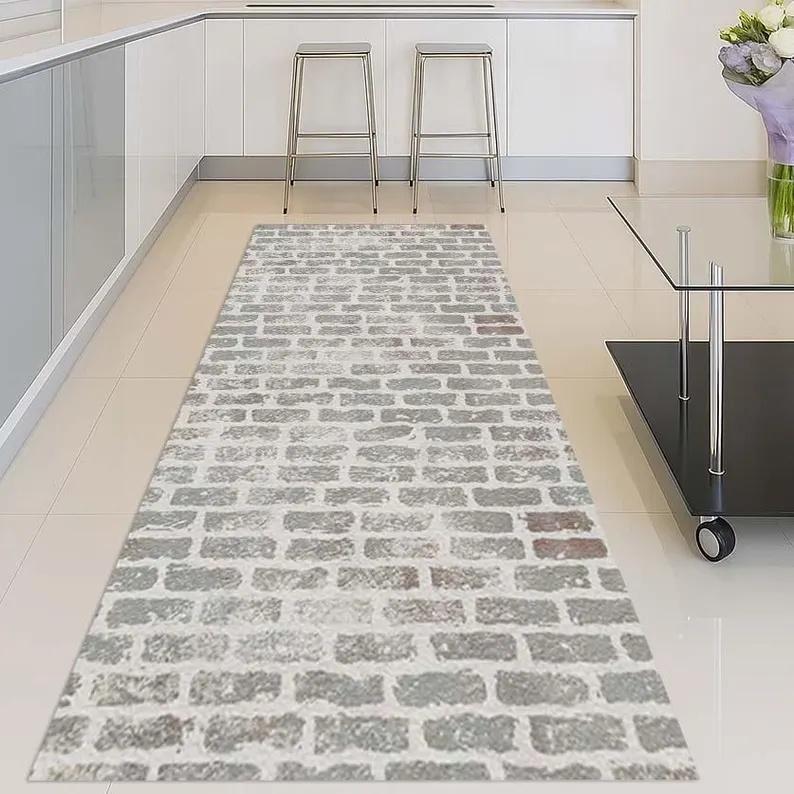 Natursteinmuster Läufer Teppich Rustikaler Stein Teppich 3D Kieselstein Druck Matte Erdige Heimdeko Gemütliche Hüttenästhetik Indoor Bodenbelag Teppich