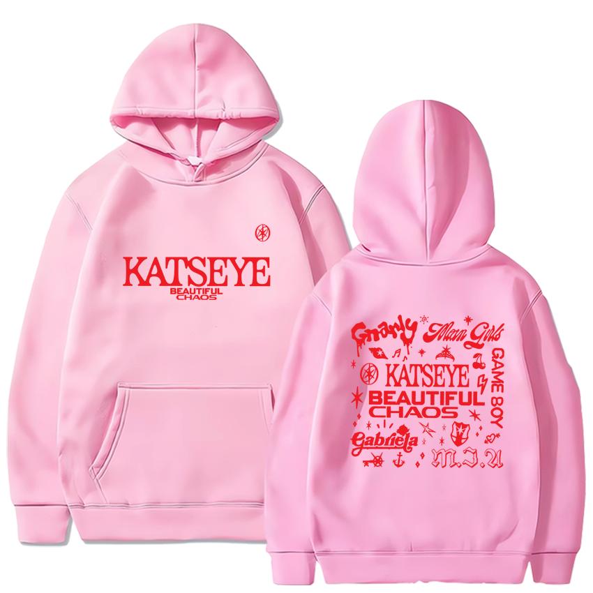 KATSEYE THE BEAUTIFUL CHAOS TOUR 2025 Bedruckter Hoodie Herren Damen ' s Gabriela Langarm Abgenutzter Vintage Fleece Hip Hop Streetwear