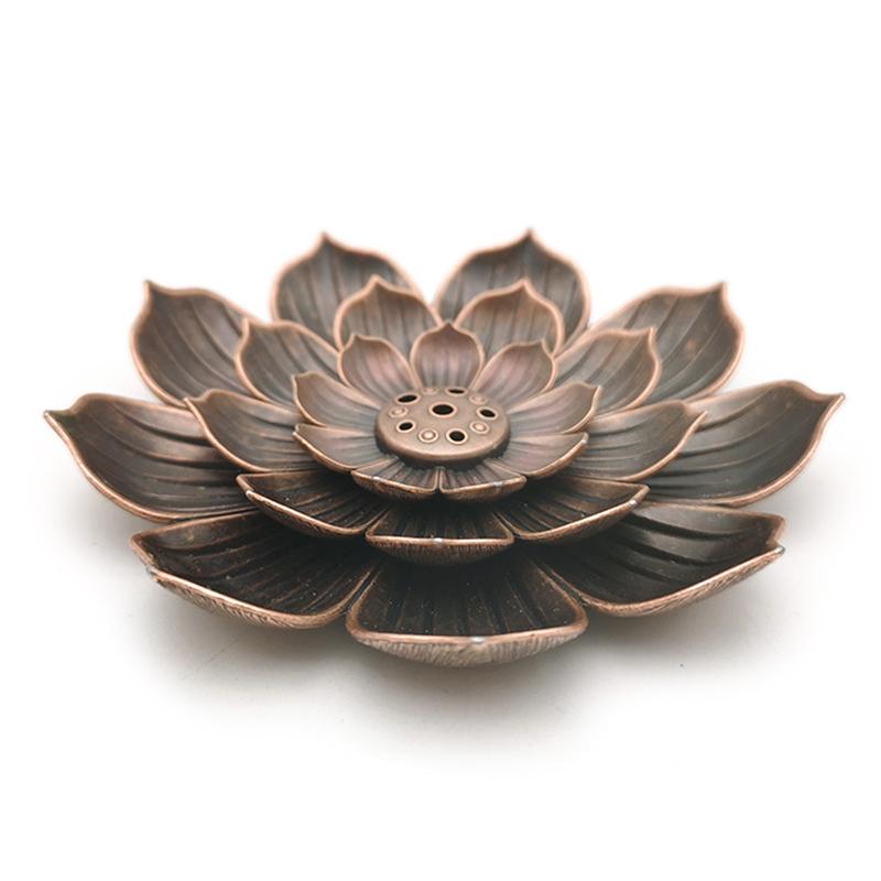 1Pcalloy Incense Burner Stick Holder Buddhism Lotus Line Incense Plate Sandalwood Coil Base Temples Yoga Studios Home Decoration