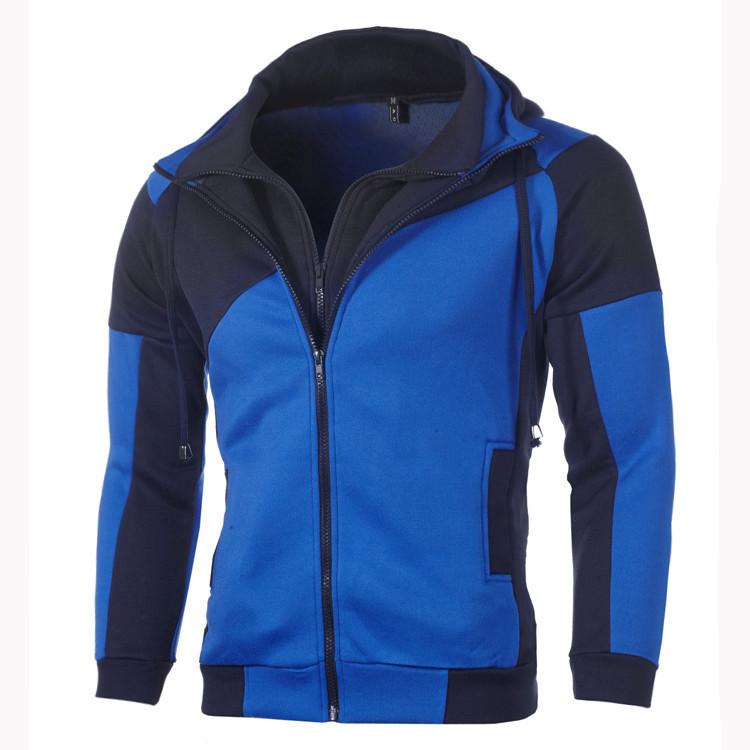 Double Zippered Hoodie with Hood Patchwork Jacket for Men's Sports Fleece Insulation
