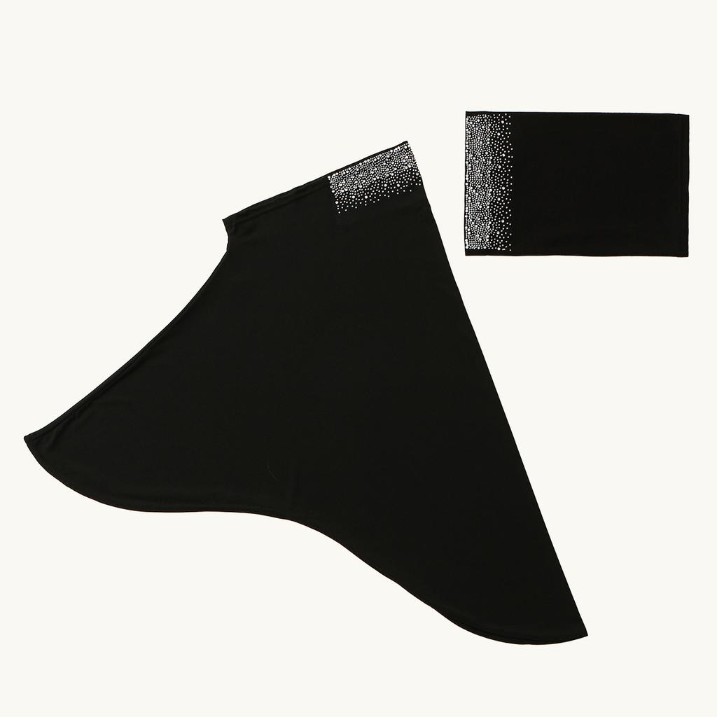 2Pcs Set Muslim Women Solid Inner Scarf Turban Cap And Instant Hijab Diamond Crystal Hemp Islamic Malaysia Undercap Ladies Cap