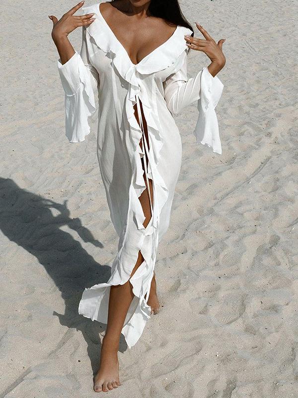 European American Resort Lace Long Sleeve Cover-Up Dress