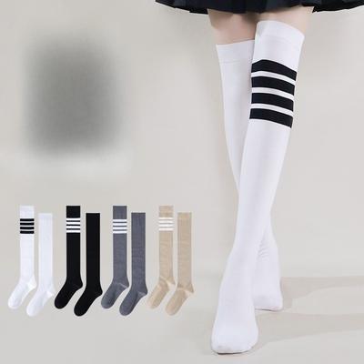 Frauensocken: Gestreifte Kniestrümpfe aus reiner Baumwolle, Schweißabsorbierend, Atmungsaktiv, Antibakteriell, Desodorierend und Anti-Fußpilz-Socken