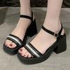Chunky Heel Platform Slide Sandals 2025 Summer Women Square Toe Strappy Mule Slippers Plus Size Beach Shoes European Design