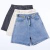 Summer Women High Waist Button Wide Leg Jeans Shorts Casual Female Loose Fit Blue Denim Shorts