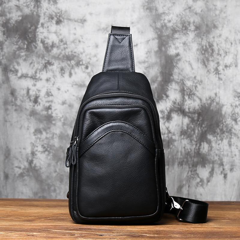 

NZPJ Genuine Leather Men s Chest Bag Top Layer Cowhide Single Shoulder Crossbody Bag Trendy Backpack Suitable For 8-Inch IPad чорний