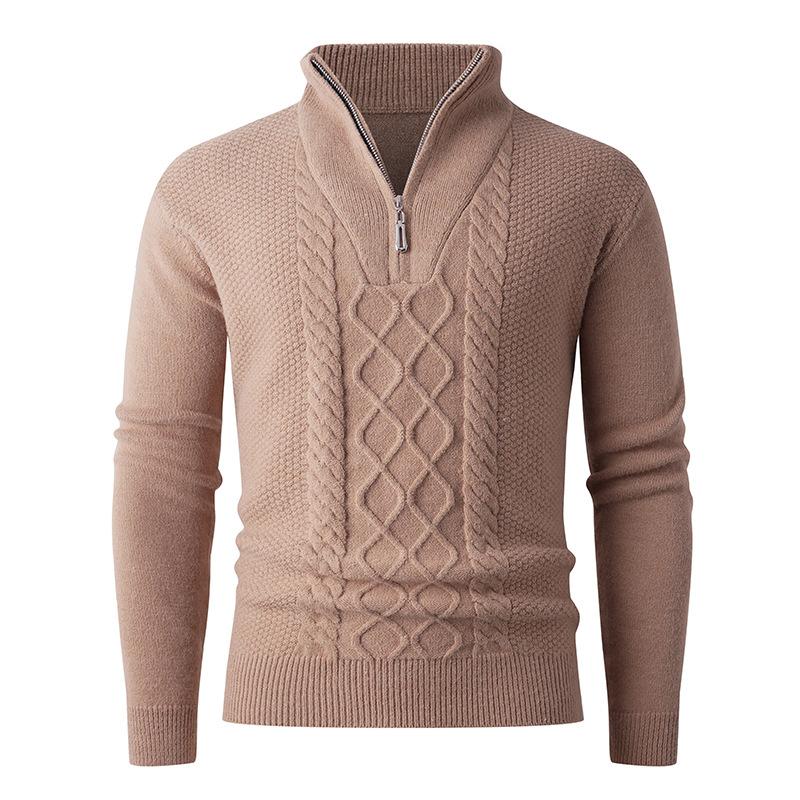 Autumn And Winter Thickened Pullover Knitted Sweater Men'S Solid Color Stand-Up Collar Half Zipper Business Casual Sweater