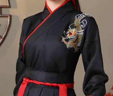 Unisex Hanfu Cosplay Set Japońskie Ubrania Hakama Kimono Długi Etniczny Kostium Czarny [Lady Lazy] (L)