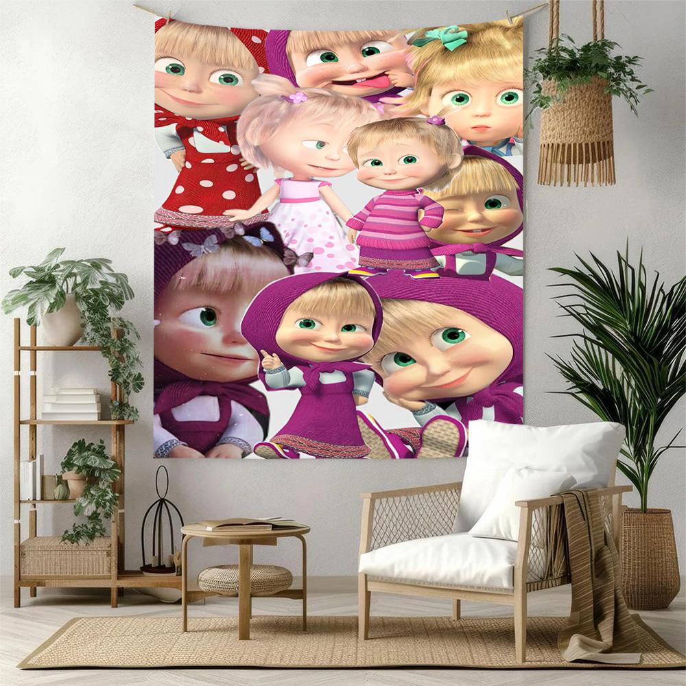 Masha Bear Wall Decor Tapestry Art For Pet Memorial Birthdaywedding Party Backdrop Family Gift