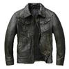 Chinese Size  Vintage Olive Green Genuine Cowhide Men Leather Jacket Autumn Turn Down Collar Real Leather Coat