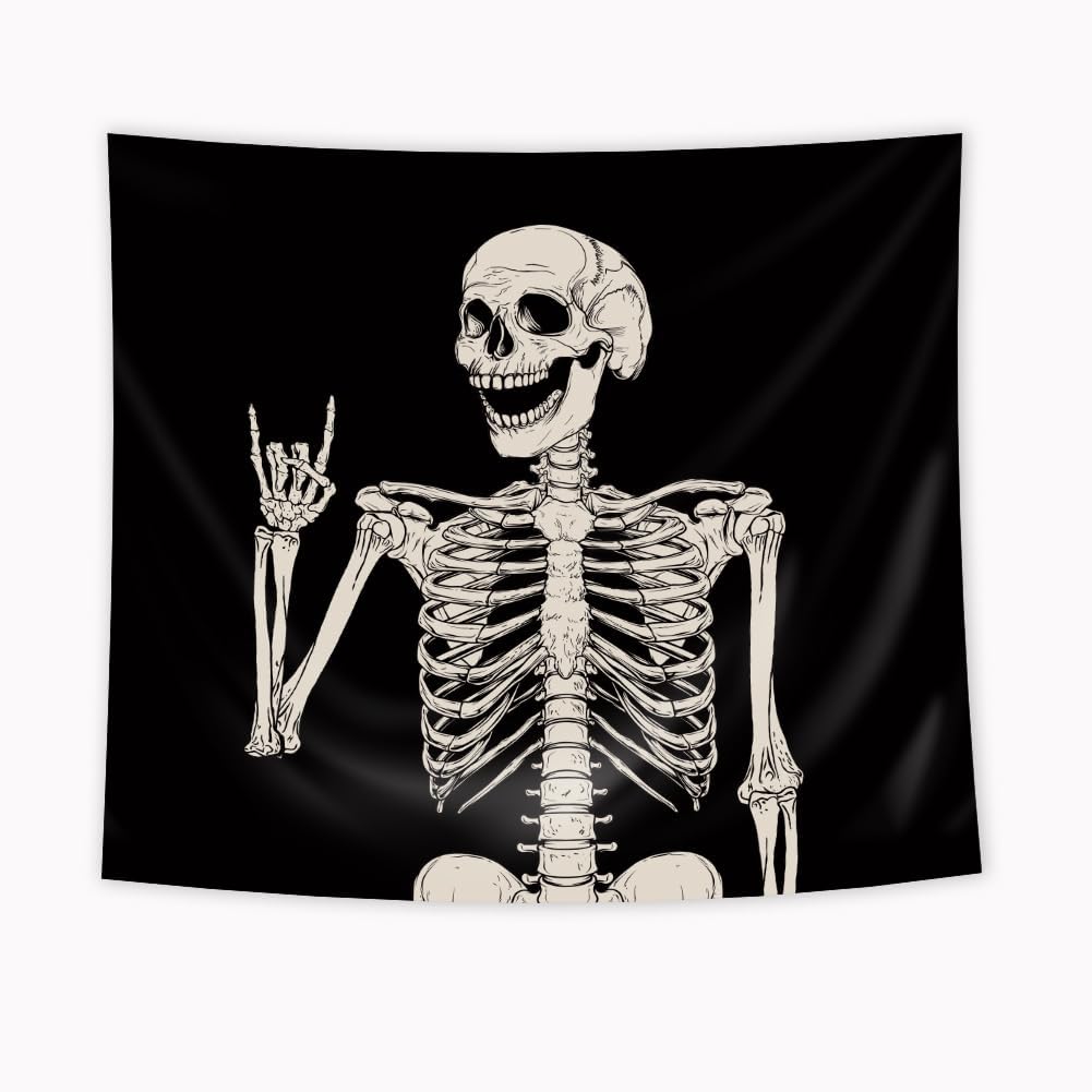 Riyidecor Skull Skeleton Tapestry Wall Hanging 51Hx59W Inch Funny Black and White Theme Home Decor for Men Women Gothic Hippie Halloween Bohemian