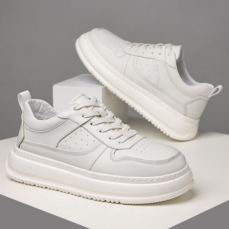New Shoes for Men Cow Leather Casual Platform Shoes Fashion Flat Skateboard Shoes Youth Street Cool Chunky Sneaker