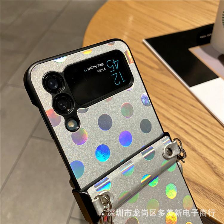 Applicable To Samsung ZFlip5 Laser Polka Dot Zflip4 Folding Mobile Phone Case P50pocket2 Lanyard Protective Case
