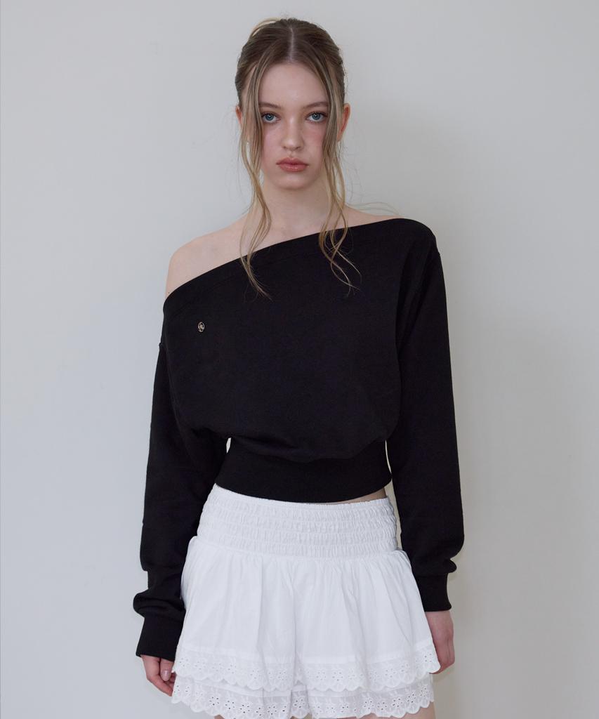 Rosefranz Crop Off Shoulder Sweatshirt [Black]