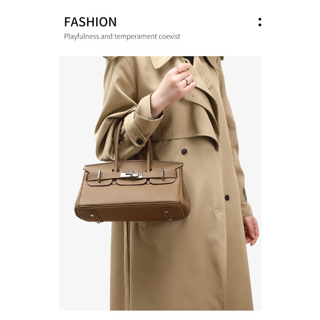 Top Layer Cowhide Togo Leather Horizontal Platinum Bag Leather Women's Bag 5 Large Capacity Commuter Tote Bag Shoulder Crossbody Bag