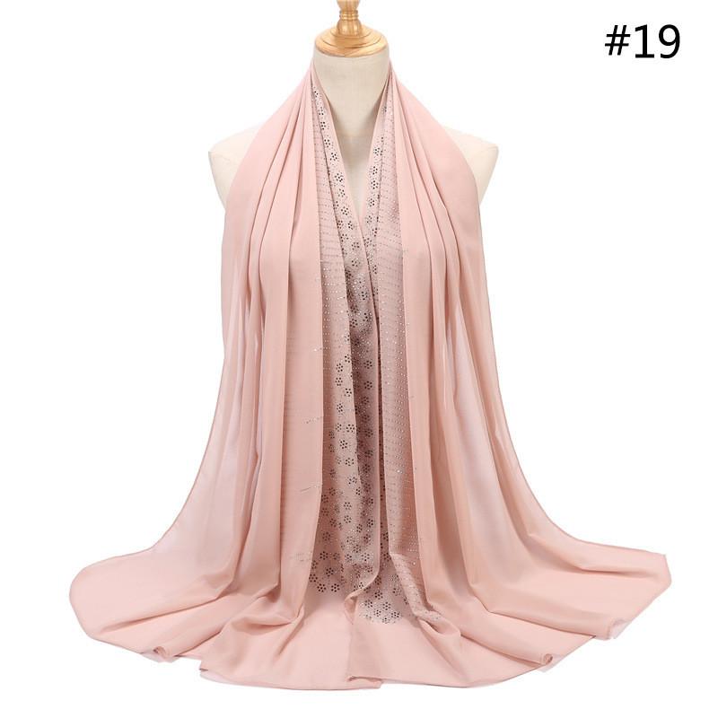 Women Rhinestone Chiffon Solid Color Muslim Head Scarf Shawls And Wraps Pashmina Bandana Female Foulard Hijab Stores