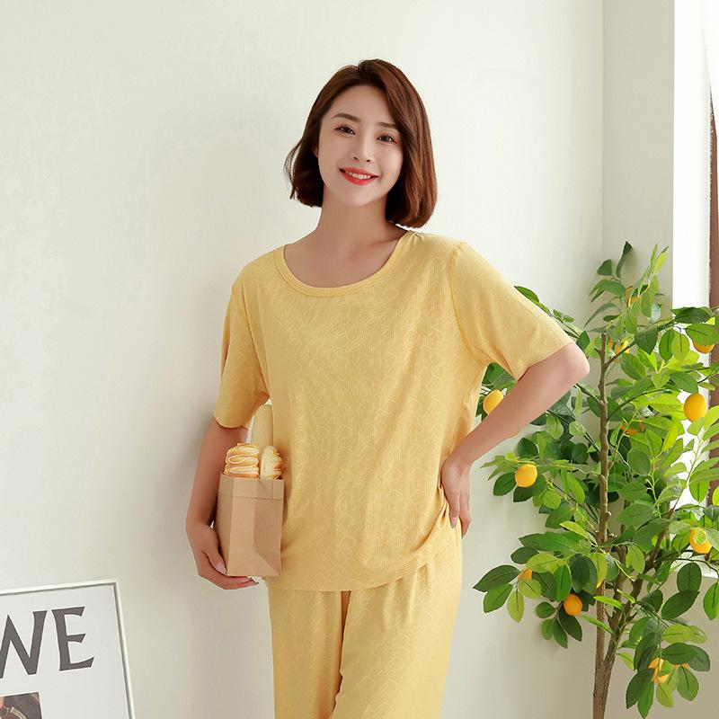 

Женский бесшовный рубчатый домашний комплект для весны/лета: Пижама: топ с коротким рукавом и длинные брюки L жёлтый