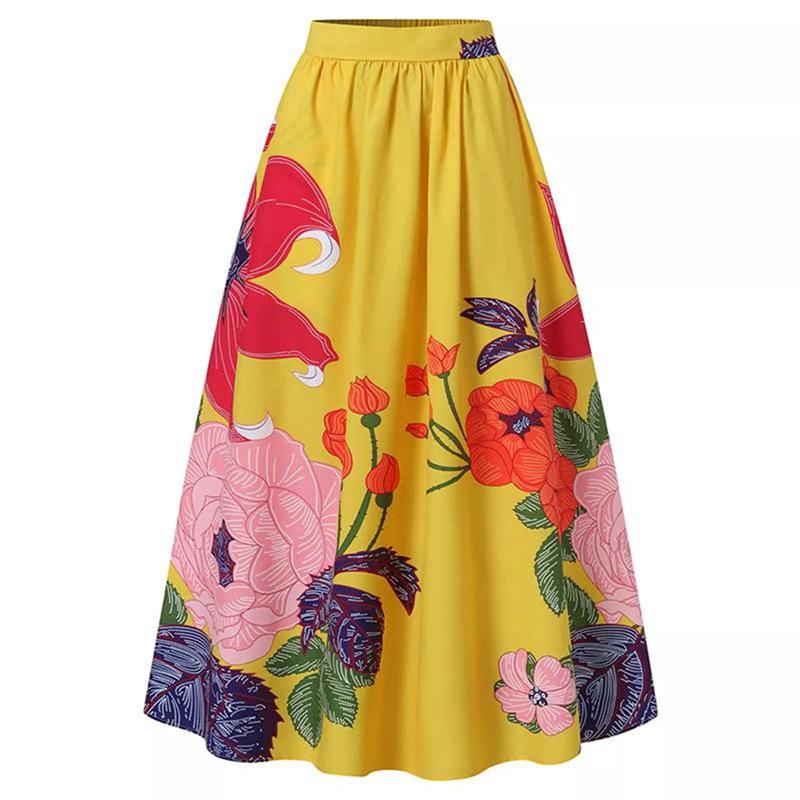 Bohemian Floral High-Waisted Women's Skirts with Pockets