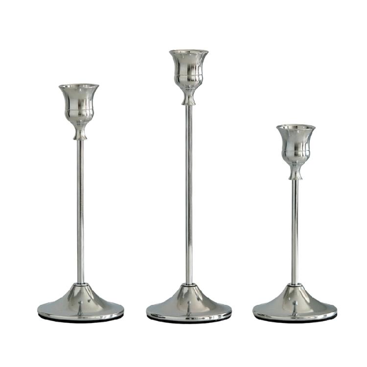 3Pcs Set of Elegant Candle Holders in Electroplated Aluminum Features Different Height for Versatiled Display