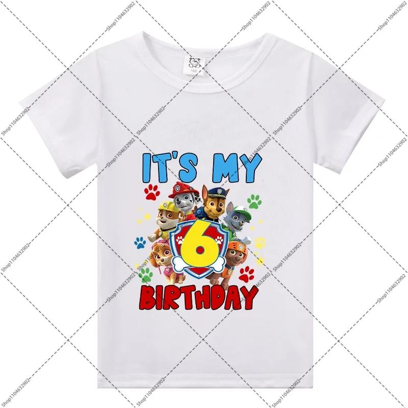 Paw Patrol Children Birthday T-shirts Cartoon Anime Numbers 1-9 Printed Tops Boys Girls Summer Clothes Kids Party T-shirt