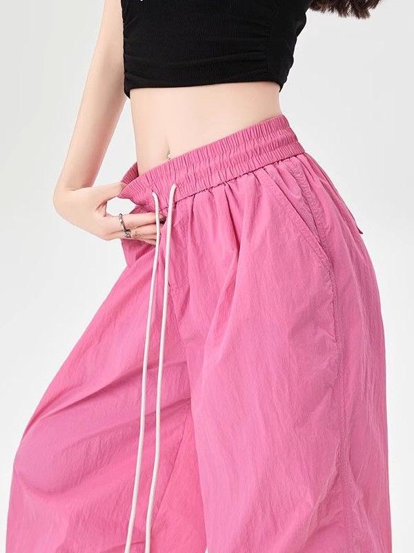 Damen Cargo-Hose im amerikanischen Stil, rosarot, schnelltrocknend, weites Bein für den Sommer