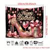 2D Black & Pink High Heel Birthday Backdrop for Photoshoot