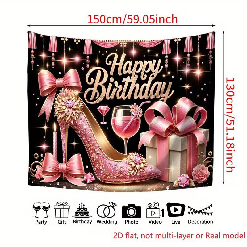 2D Black & Pink High Heel Birthday Backdrop for Photoshoot 47.2x31.5inch/120*80cm