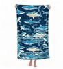 Oversized Microfiber Beach Towel, Blue Shark Ocean Splash Print, Quick Dry & Sand Resistant, for Summer Beach Pool Vacation