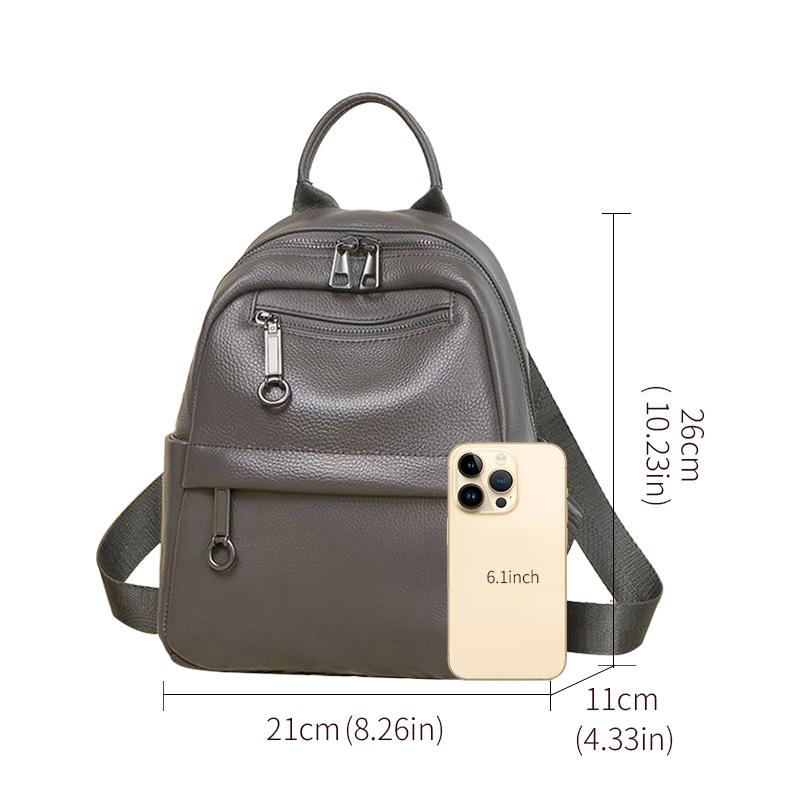 Premium Cowhide Leather Backpack for Ladies - Multi-pocket Casual Backpack
