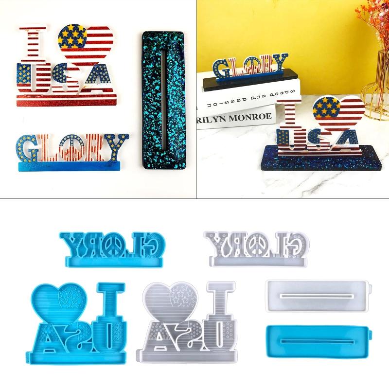 Love Flag Decoration Epoxy Mold Diy American Independence Day Desktop Ornaments Silicone Mold Resin Crafts for Gifts