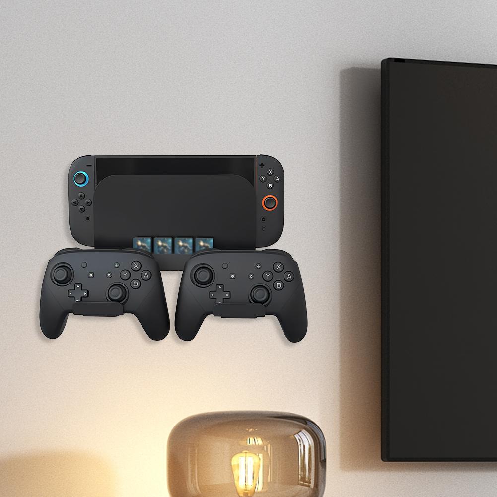 Metal Wall Bracket for Nintendo Switch2 Storage Organizer with 8 Game Card Holders and Controller Hooks Efficient Cooling