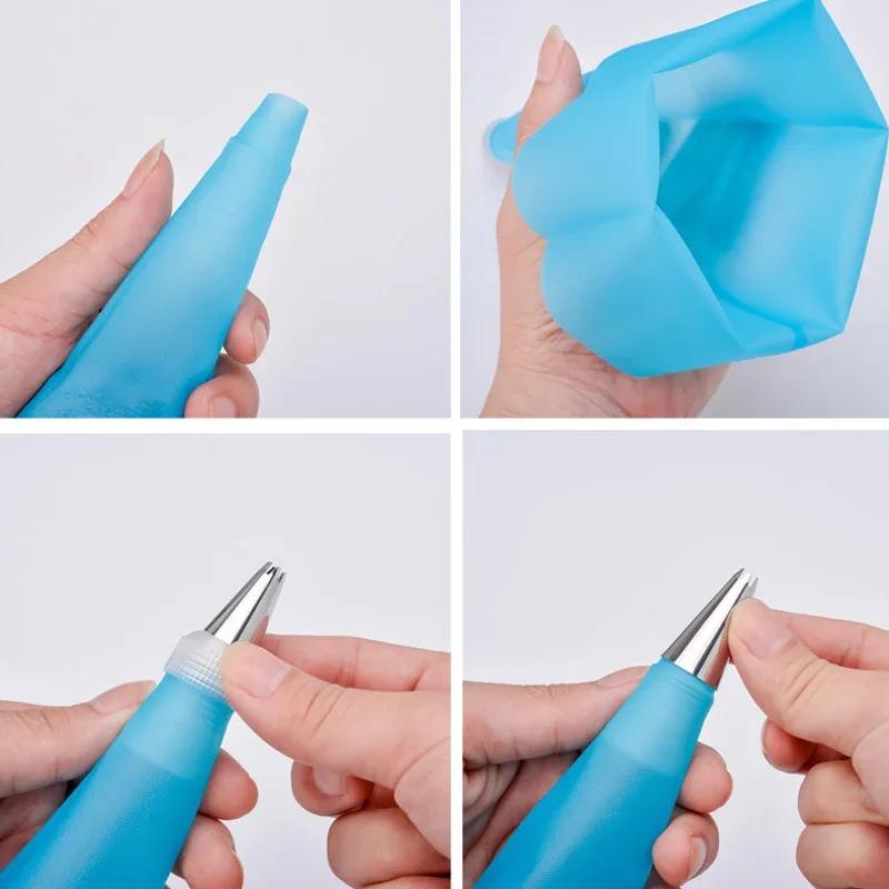 DIY Cake Decorating Tips Set, 6 Stainless Steel Nozzle Set, 8Pcs/Set Silicone Kitchen Accessories Icing Piping Cream Pastry Bag