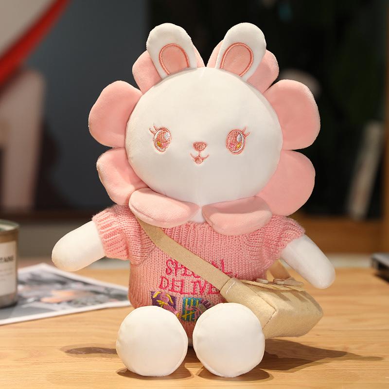 Cute Sun Flower Drag Rabbit Plush Doll Doll Creative Children's Rag Doll White Rabbit Birthday Gift