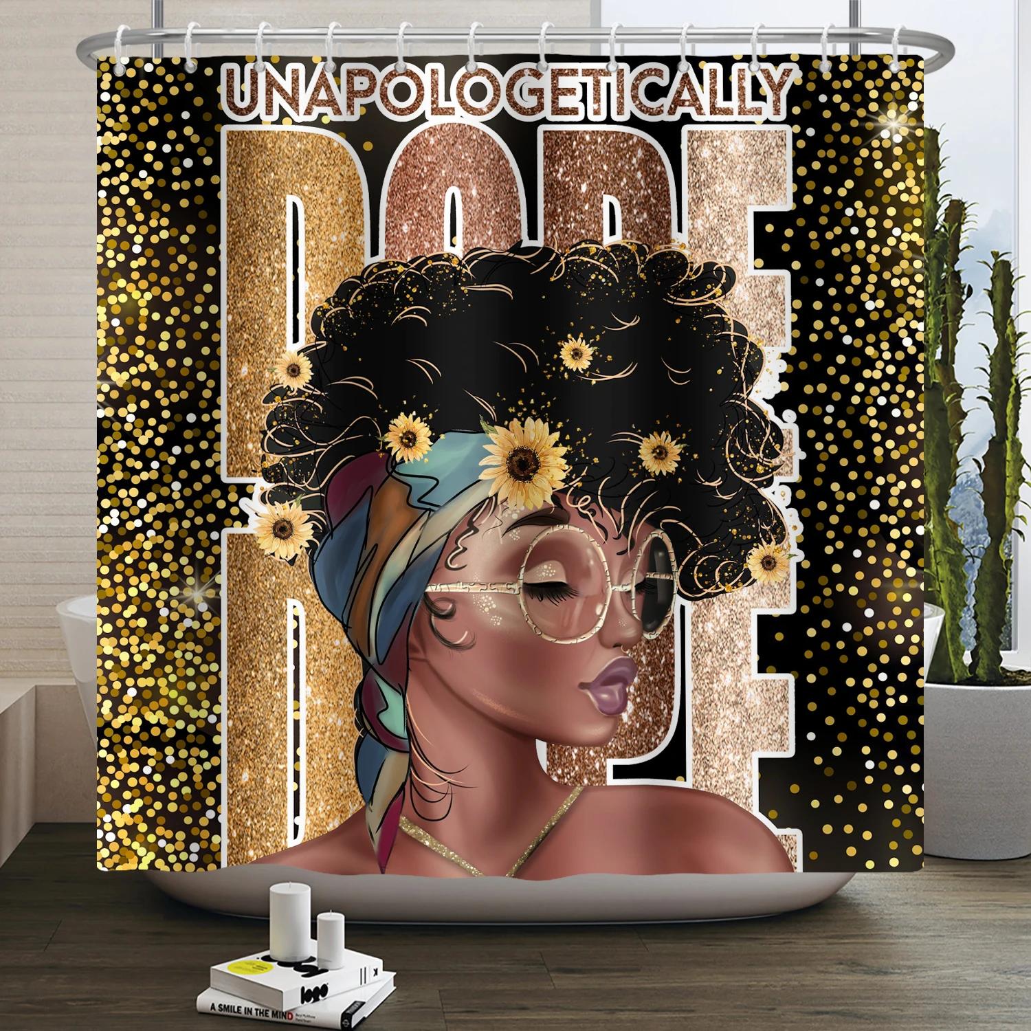 

African American Woman Shower Curtain Sexy Black Girl Lady Inspirational Queen Abstract Boho Waterproof Bathroom Shower Curtain 120X180cm