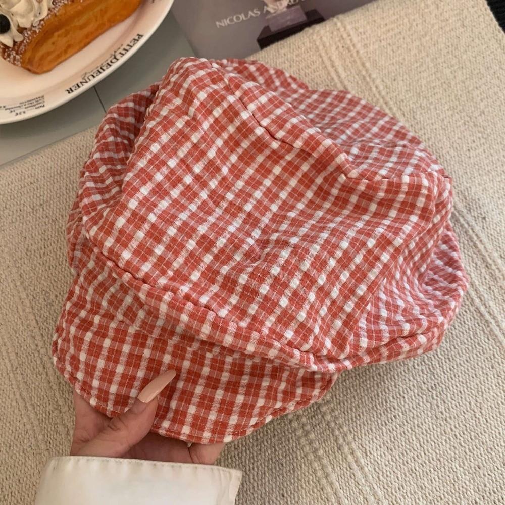 Cloud Y2k Plaid Beret Japanese Newsboy Cap Casual Octagonal Cap  Outdoor
