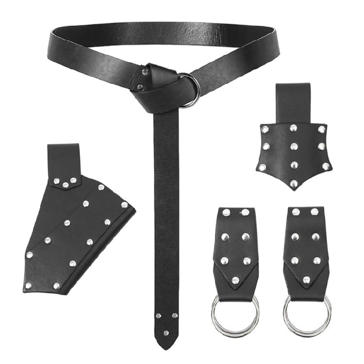 Renaissant Rivets Studded O Rings Belt With Detachable Nordic Design Pouch For Cosplay Enthusiasts Dressingup Waist Props