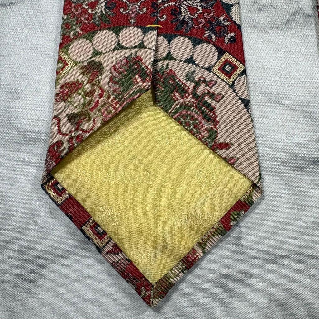 Used TATSUMURA Tatsumura Textile Lion Hunt Pattern Nishiki Tie 100% Silk Japanese Pattern All-over Pattern Made In Japan