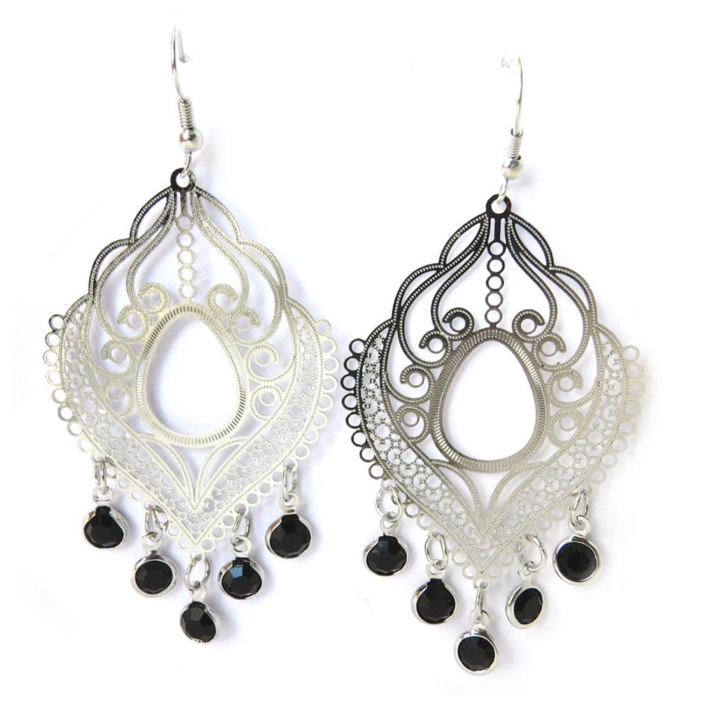 Les Trésors De Lily [M7996] - Silver Black 'Carmen' Earrings