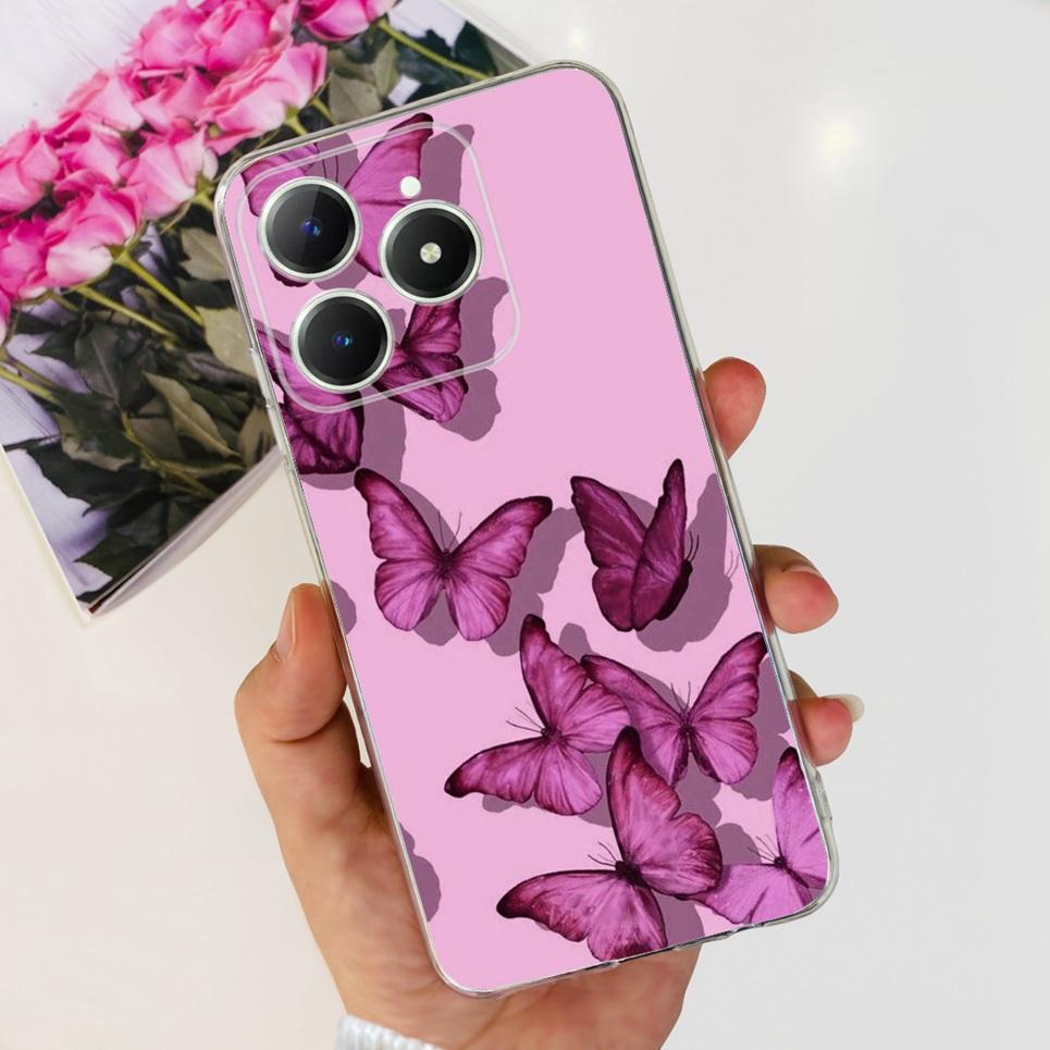 Voor Realme C63 C61 Narzo N61 N63 Hoesje Bloemen Vlinder Dames Mode Achterkant Transparant Zacht Slank Siliconen Bumper Shell