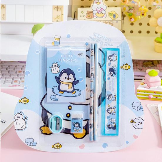 6Pcs/Set Kids Cartoon Stationery Set with 2 Pencils Eraser Sharpener Ruler Notebook Students School Supplies Classroom Prizes Children's Day Gifts
