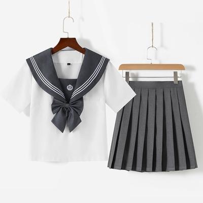Uniforme de marinheiro autêntico uniforme cosplay curto [TUAHOUS] (manga cinza, S) [produto]