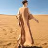 Khaki Ruffle Panel Mesh Slim Fit Elbise Dubai Müslüman Elbisesi