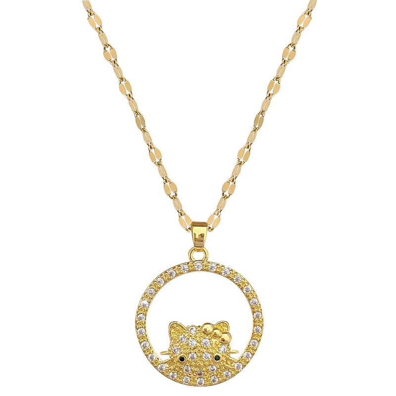 Ring Cat Light Luxury Temperament Gorgeous Full Diamond Necklace Female Versatile Collarbone Chain Titanium Steel Chain
