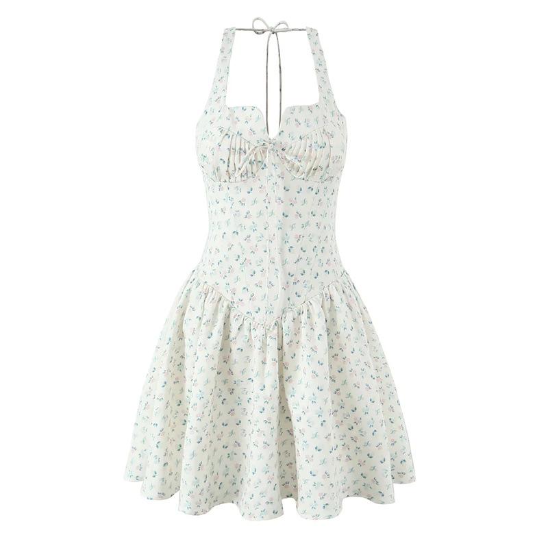 Sweet Petite High-Waisted Floral Print Retro Sleeveless Dress with Open Back Small