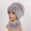Women Winter Real Fur Hat Scarf 2 Pieces Knitted Rex Rabbit Fur Hat Top Natural Fox Fur Cap Scarves Sets Lady Warm Real Fur Caps